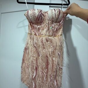 Glamorous Pink Sequin and Feather Mini Dress